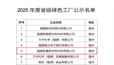 祝賀！福清思嘉登綠色工廠(chǎng)榜單